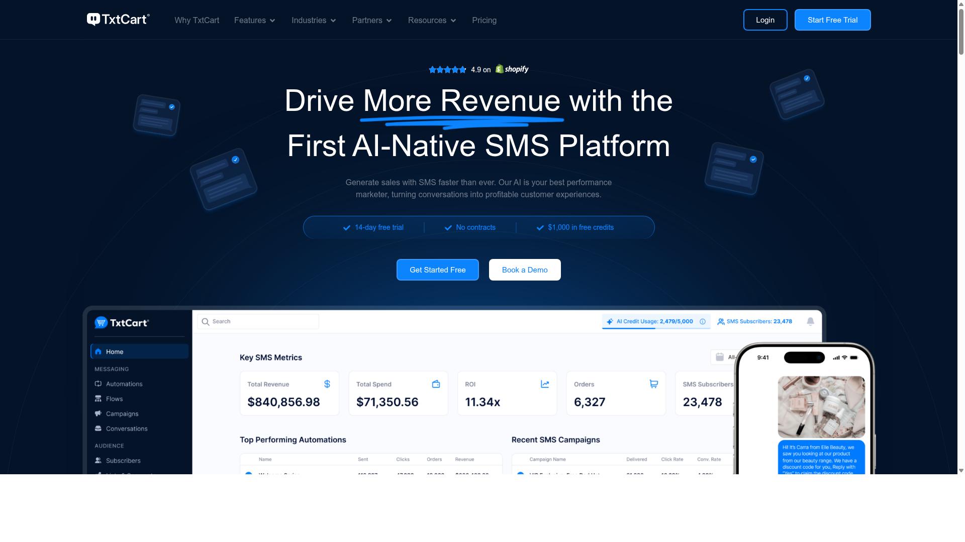 TxtCart AI: SMS Marketing website